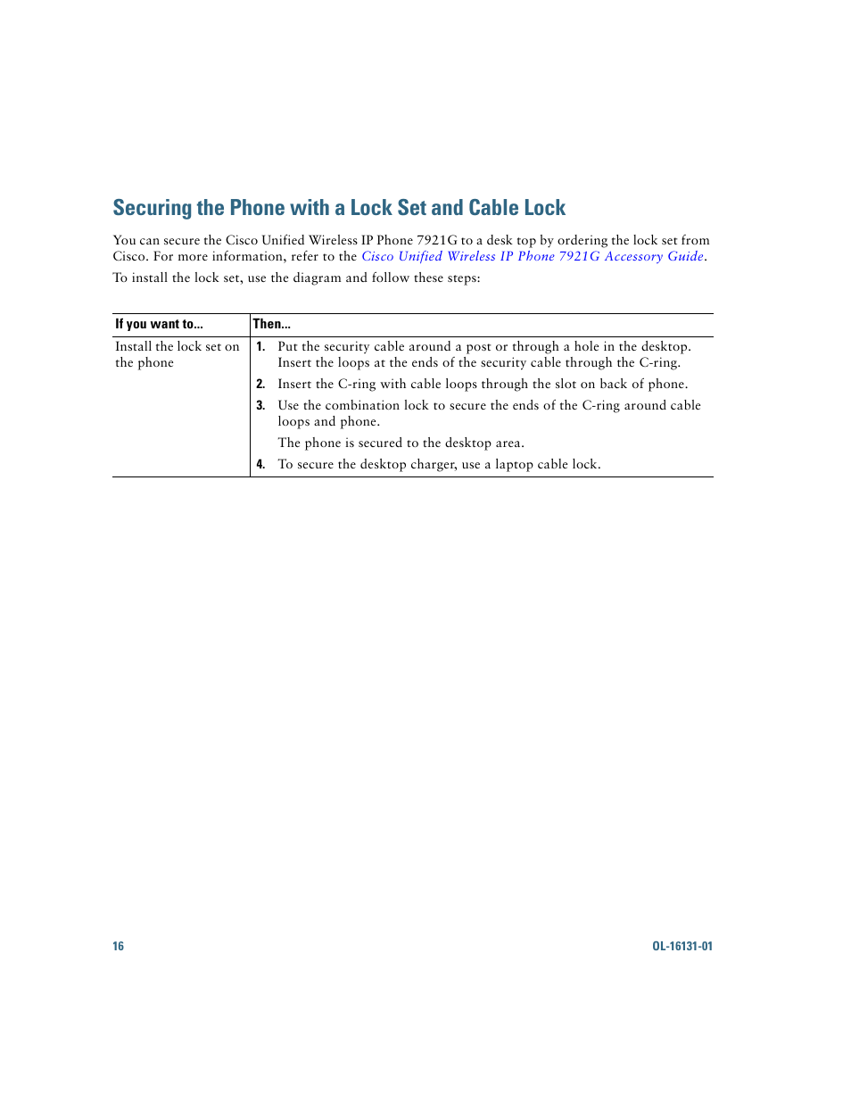 Securing the phone with a lock set and cable lock | Cisco Cisco Unified Wireless IP Phone 7921G User Manual | Page 24 / 124