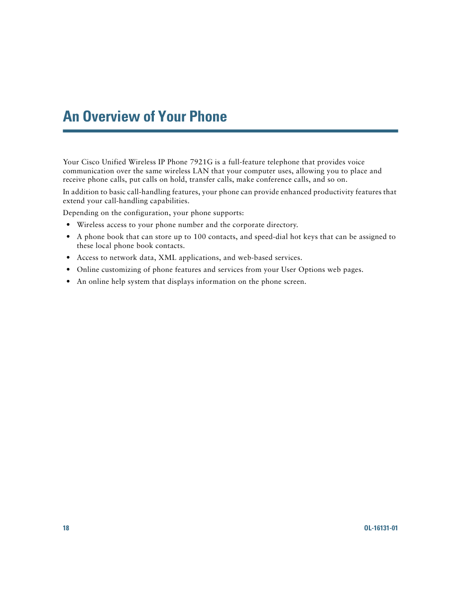 An overview of your phone | Cisco Cisco Unified Wireless IP Phone 7921G User Manual | Page 26 / 124