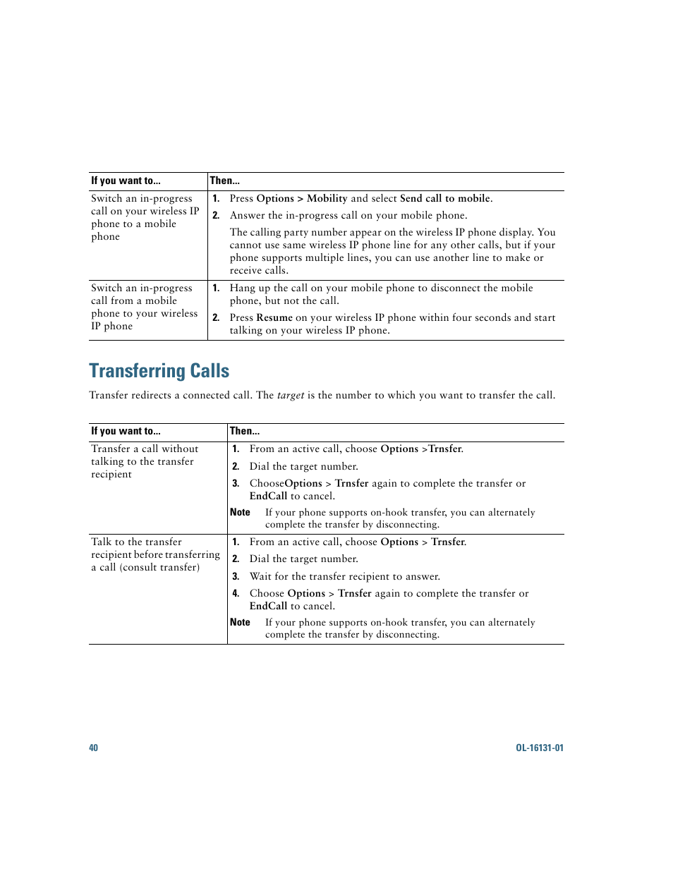 Transferring calls | Cisco Cisco Unified Wireless IP Phone 7921G User Manual | Page 48 / 124