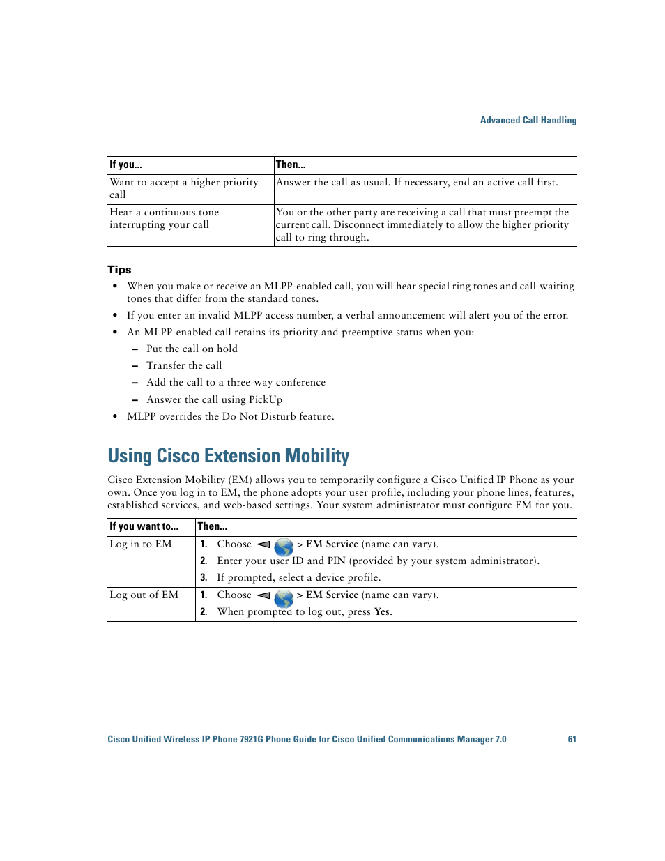 Using cisco extension mobility | Cisco Cisco Unified Wireless IP Phone 7921G User Manual | Page 69 / 124