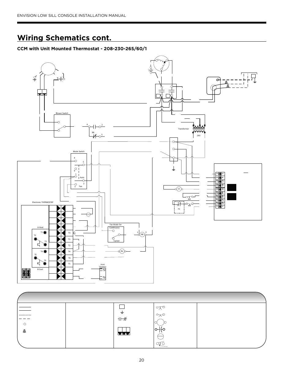 Wiring schematics cont, Legend, Envision low sill console installation manual | High low | WaterFurnace Envision Low Sill User Manual | Page 20 / 48