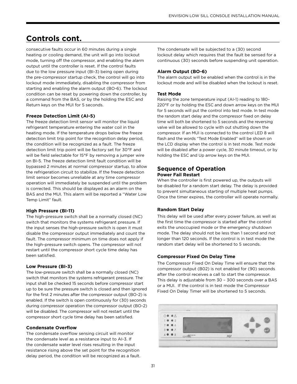 Controls cont, Sequence of operation | WaterFurnace Envision Low Sill User Manual | Page 31 / 48