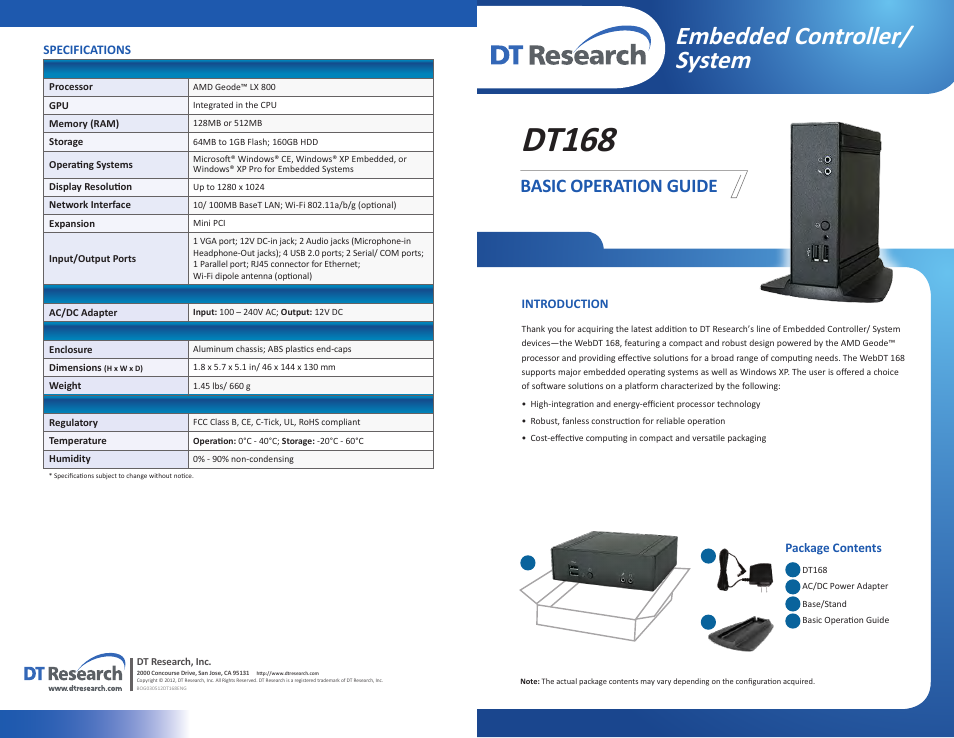 WebDT DT168 User Manual | 2 pages