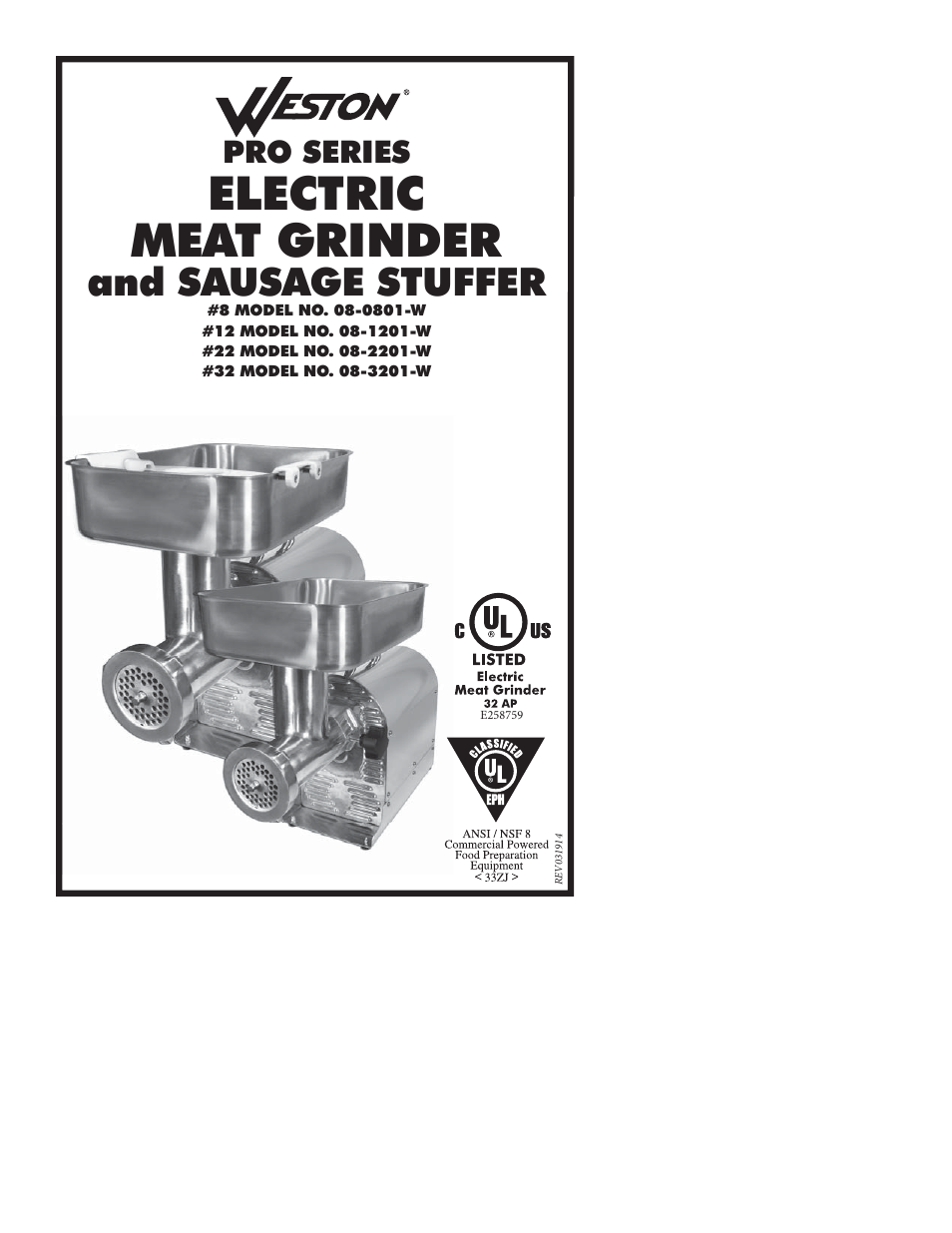 Weston Commercial Electric Meat Grinders User Manual | 64 pages