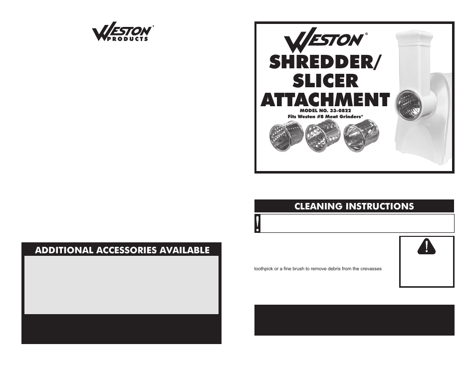 Weston Attachments for Weston #8 Meat Grinders User Manual | 8 pages