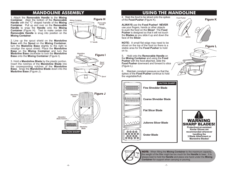 Mandoline assembly, Warning, Using the mandoline | Sharp blades | Weston Manual Kitchen Kit User Manual | Page 6 / 6