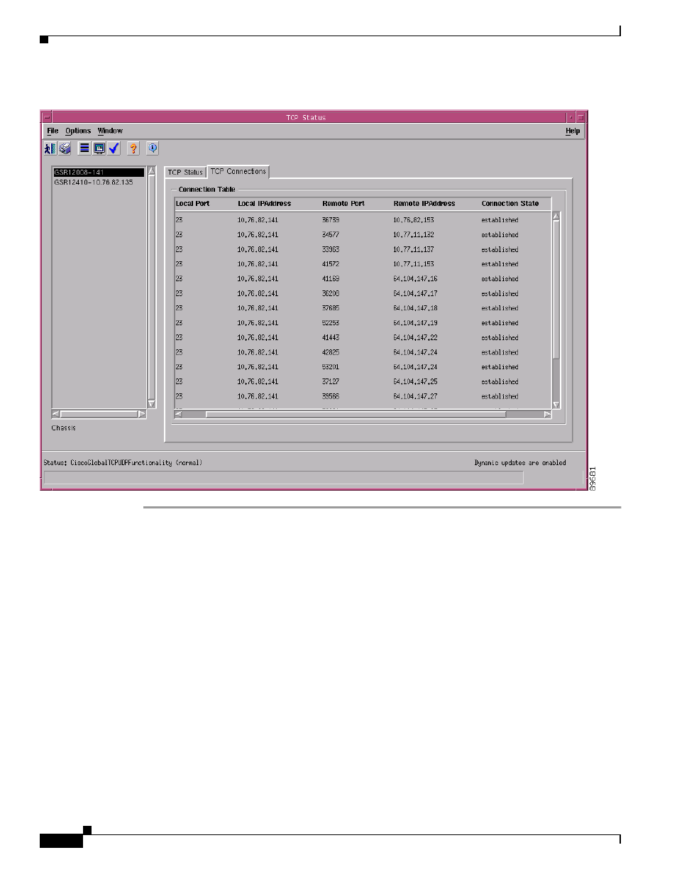 Tcp status window—detailed description, Tcp status tab | Cisco 12000/10700 V3.1.1 User Manual | Page 160 / 602