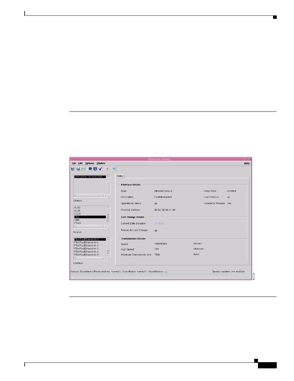 Generic interface status, Viewing the generic interface status window | Cisco 12000/10700 V3.1.1 User Manual | Page 233 / 602