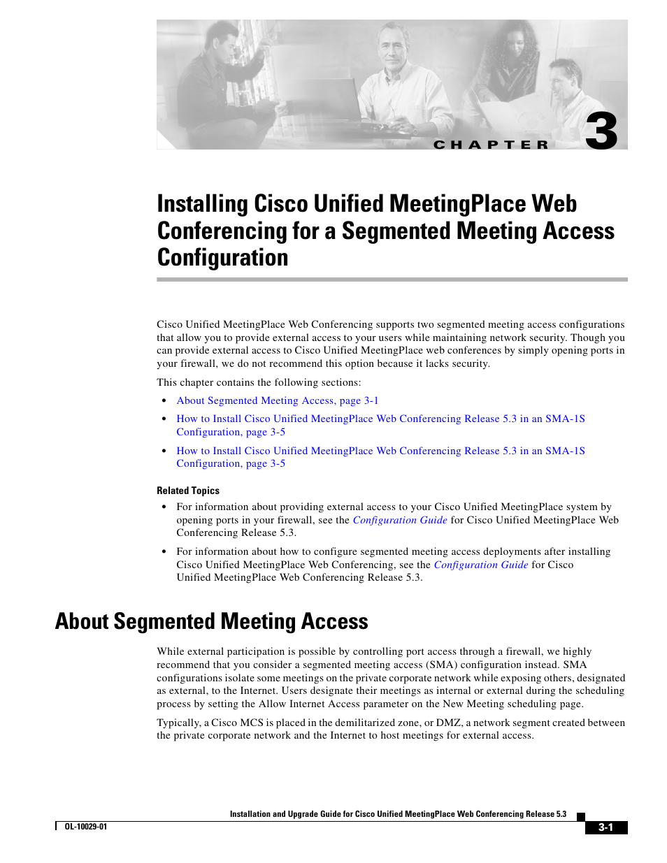 About segmented meeting access, C h a p t e r, Chapter 3, “installing cisco | Cisco Conference Phone User Manual | Page 33 / 82