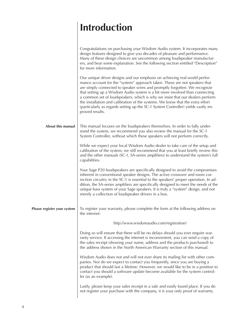 Introduction | Wisdom Audio Sage Series P20 User Manual | Page 4 / 28