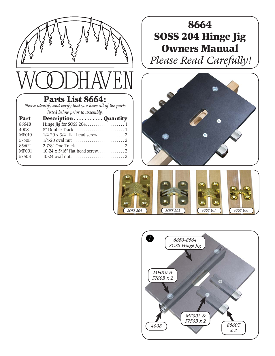 Woodhaven 8664: SOSS 204 Hinge Jig User Manual | 2 pages