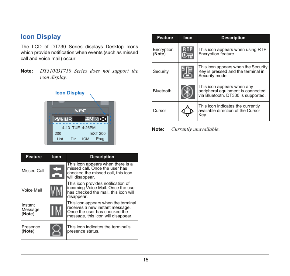 Icon display | NEC SV8100 User Manual | Page 21 / 69