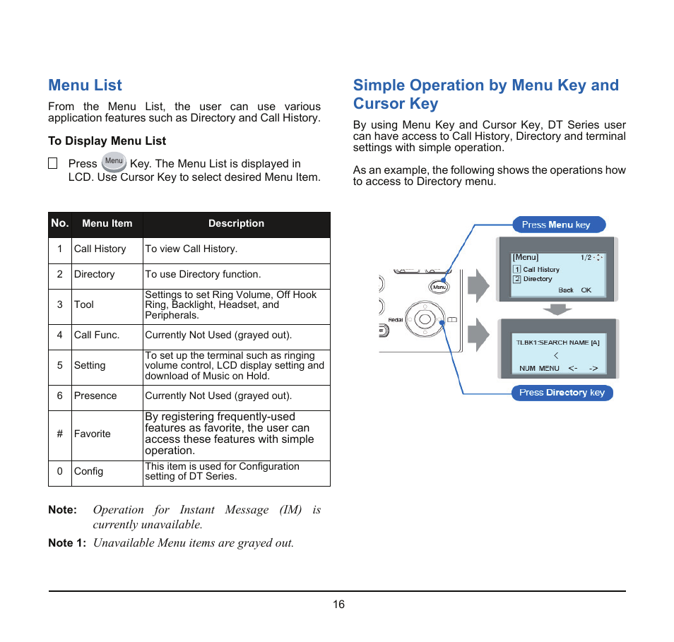 Menu list, Simple operation by menu key and cursor key | NEC SV8100 User Manual | Page 22 / 69