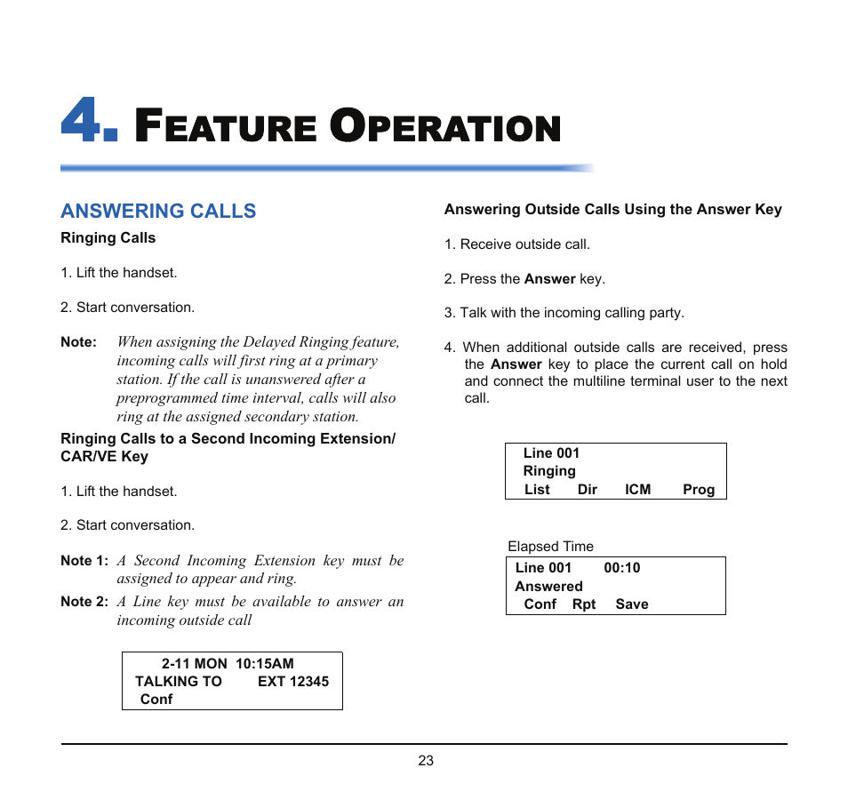 Eature, Peration | NEC SV8100 User Manual | Page 29 / 69