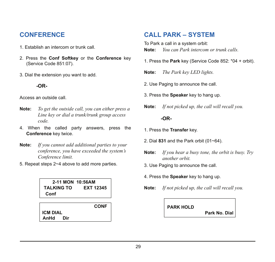 Conference, Call park – system | NEC SV8100 User Manual | Page 35 / 69