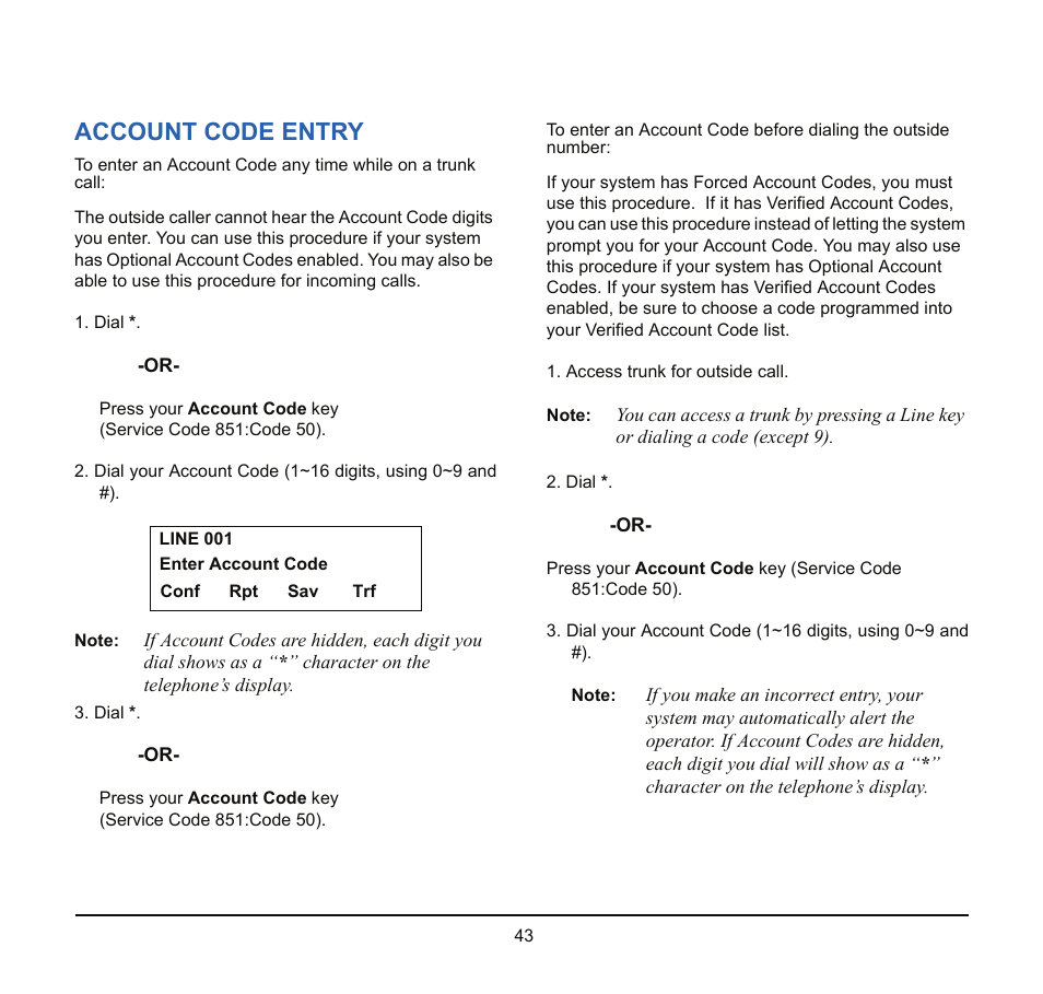Account code entry | NEC SV8100 User Manual | Page 49 / 69
