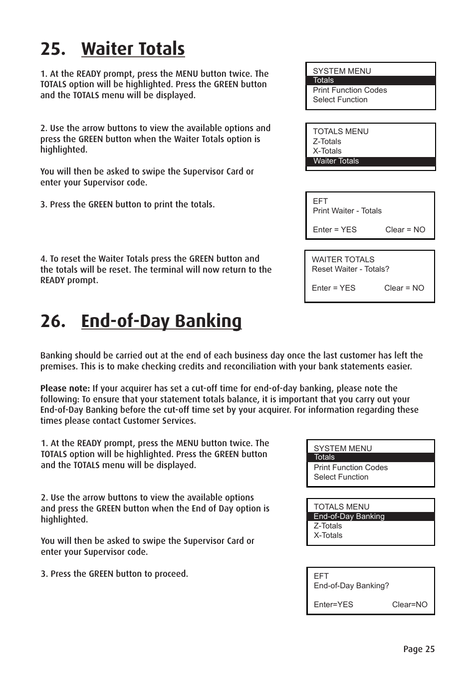 Waiter totals, End-of-day banking | Ingenico ict220 User Manual | Page 26 / 34