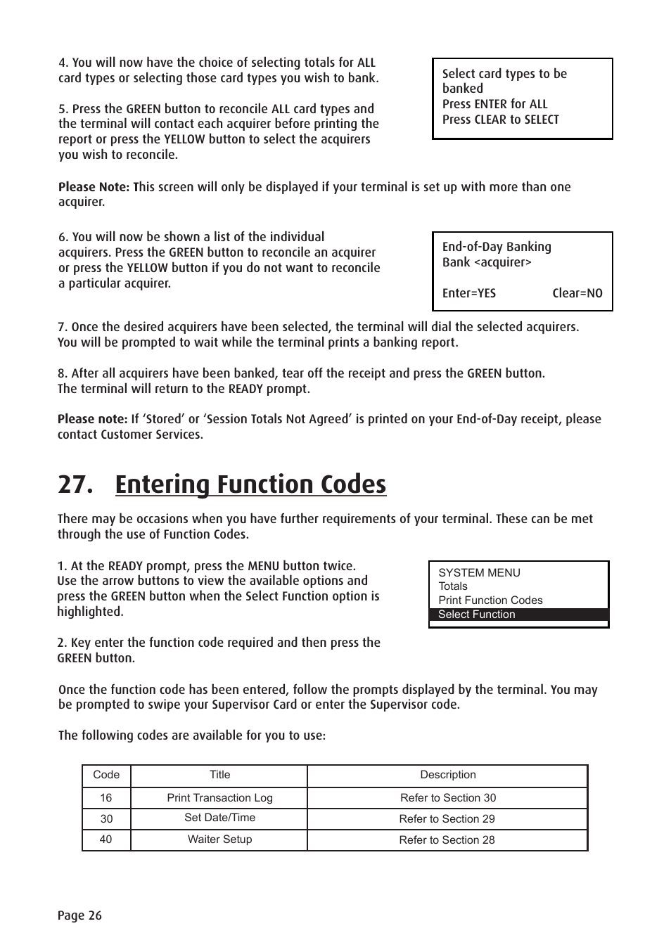 Entering function codes | Ingenico ict220 User Manual | Page 27 / 34