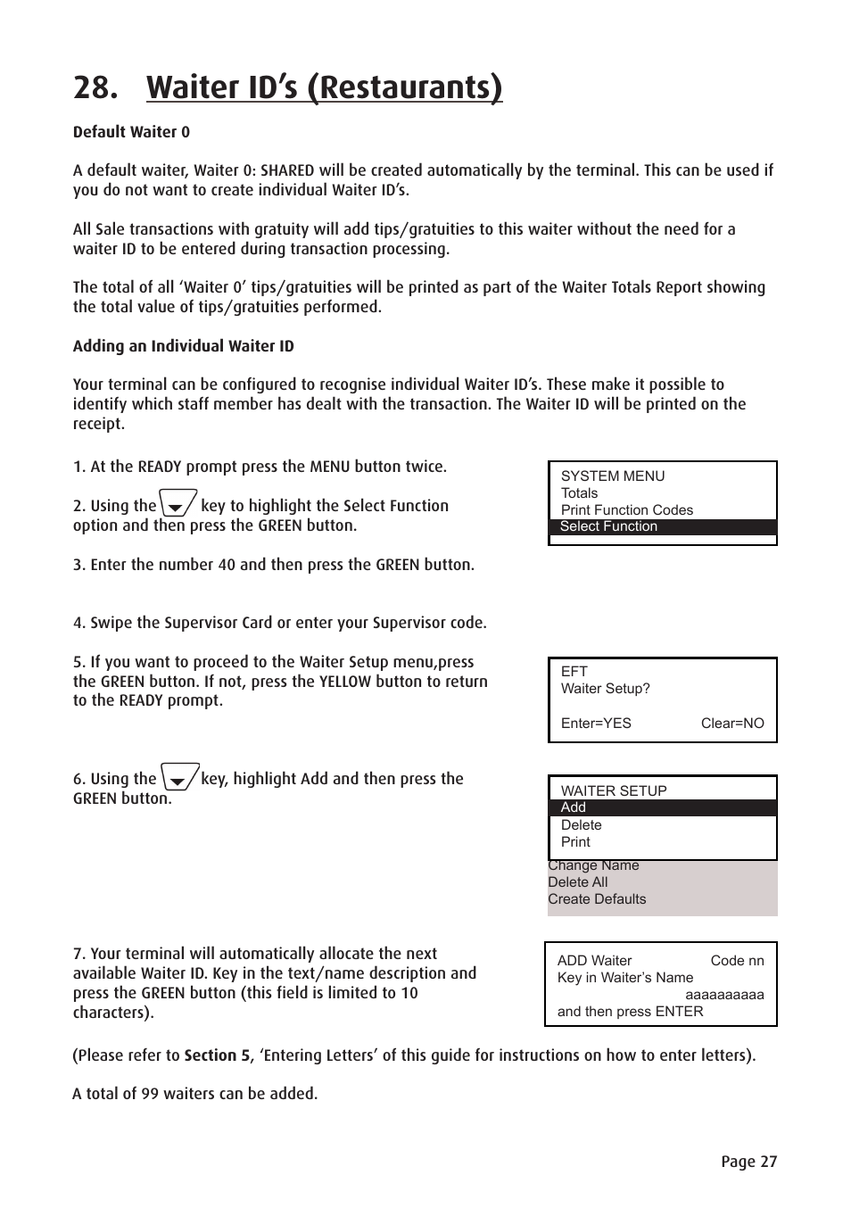 Waiter id’s (restaurants) | Ingenico ict220 User Manual | Page 28 / 34