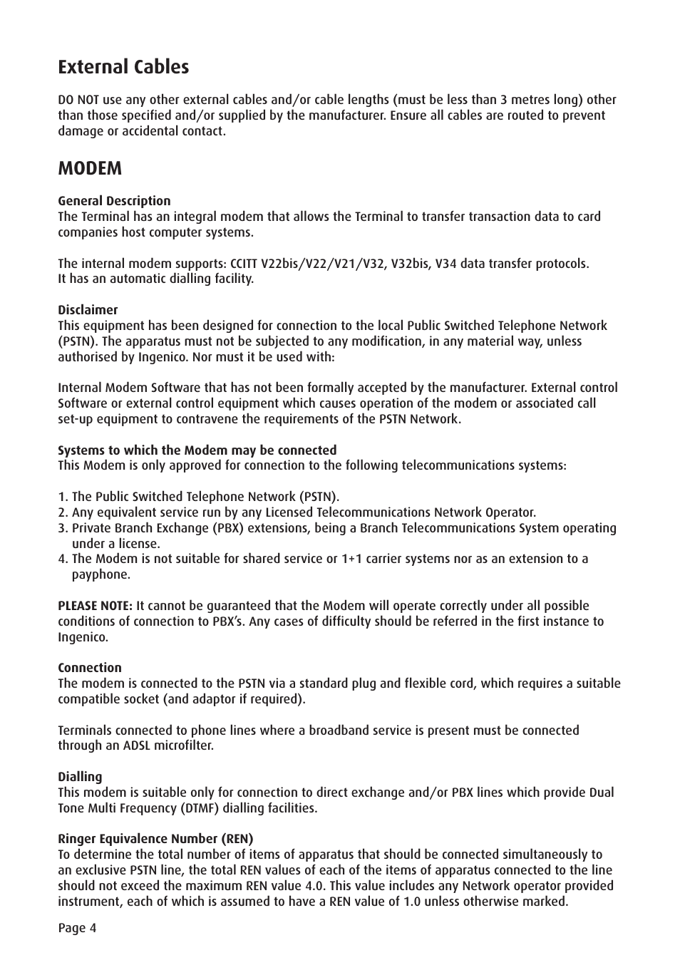 External cables, Modem | Ingenico ict220 User Manual | Page 5 / 34