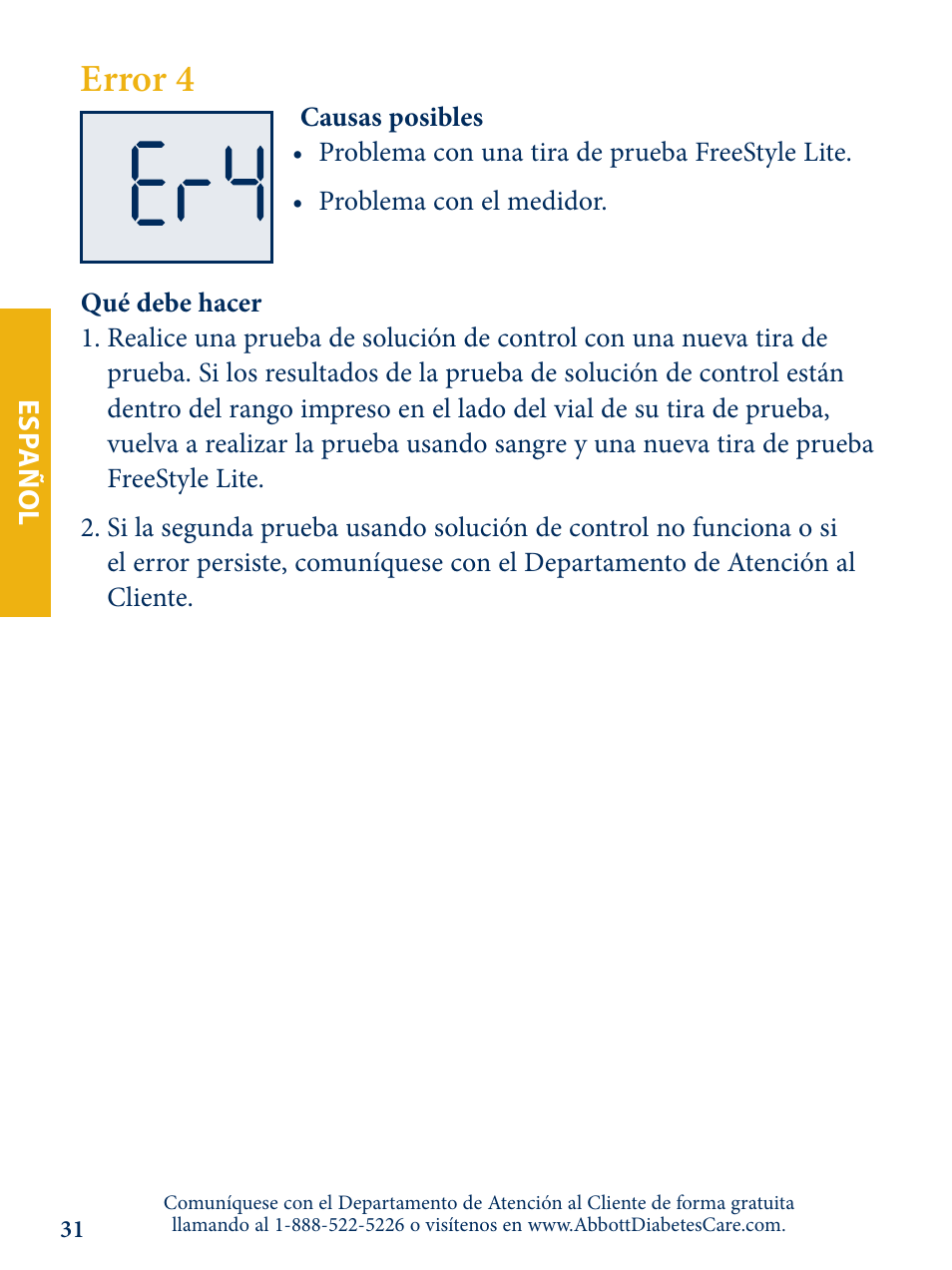 Error 4 | Abbott Freestyle Lite User Manual | Page 69 / 72