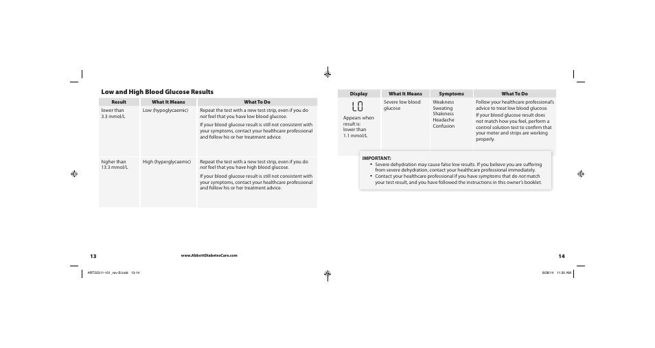 Low and high blood glucose results | Abbott Freestyle Freedom Lite User Manual | Page 10 / 22