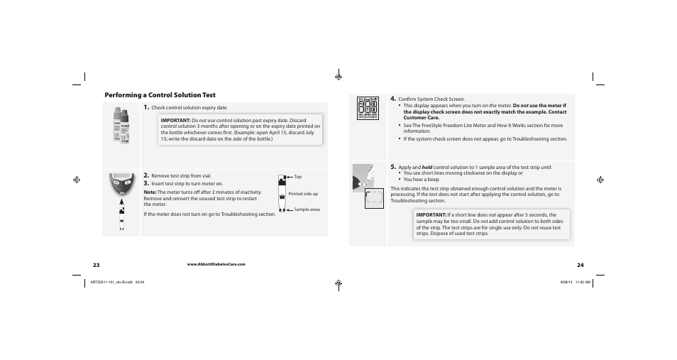 Performing a control solution test, Performing a control solution test 1 | Abbott Freestyle Freedom Lite User Manual | Page 15 / 22