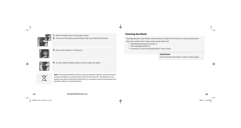 Cleaning the meter | Abbott Freestyle Freedom Lite User Manual | Page 19 / 22