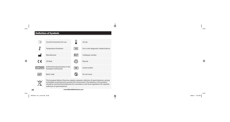 Definition of symbols | Abbott Freestyle Freedom Lite User Manual | Page 21 / 22