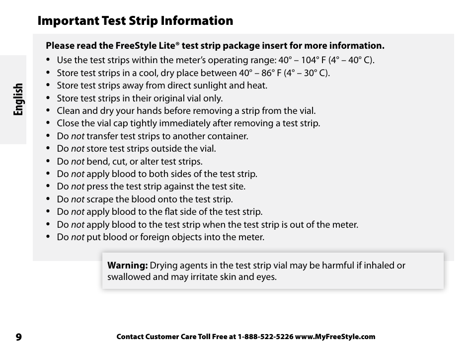 Important test strip information | Abbott Freestyle Freedom Lite User Manual | Page 13 / 78