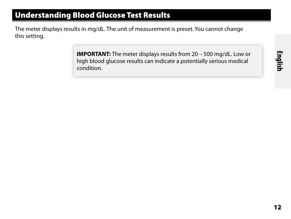 Understanding blood glucose test results, English | Abbott Freestyle Freedom Lite User Manual | Page 16 / 78