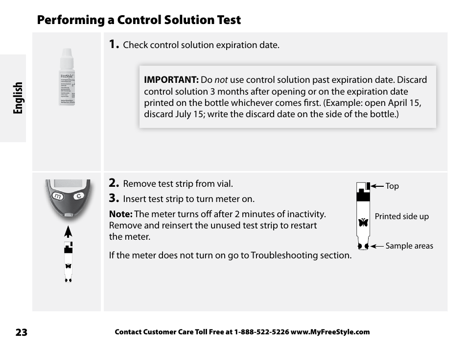 Performing a control solution test, Performing a control solution test 1, English | Abbott Freestyle Freedom Lite User Manual | Page 27 / 78