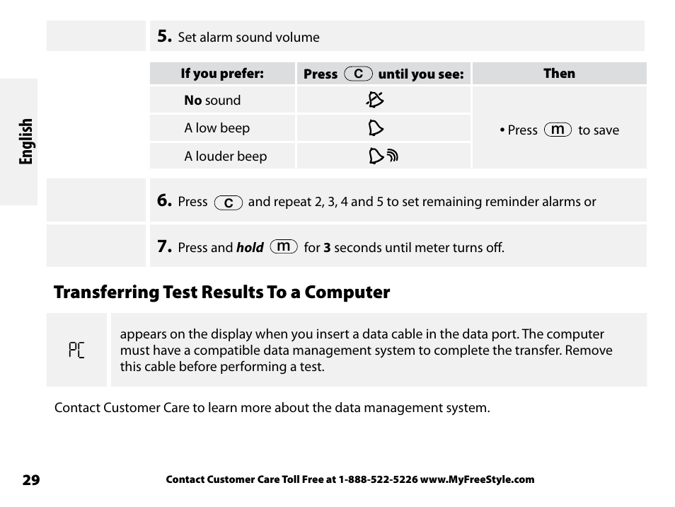 Transferring test results to a computer, English | Abbott Freestyle Freedom Lite User Manual | Page 33 / 78