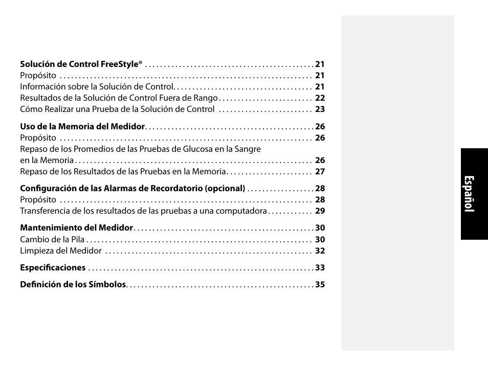 Español | Abbott Freestyle Freedom Lite User Manual | Page 42 / 78