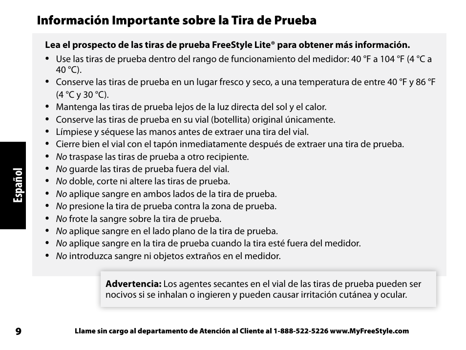 Información importante sobre la tira de prueba | Abbott Freestyle Freedom Lite User Manual | Page 51 / 78