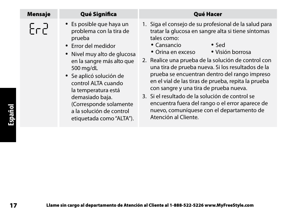 Español | Abbott Freestyle Freedom Lite User Manual | Page 59 / 78