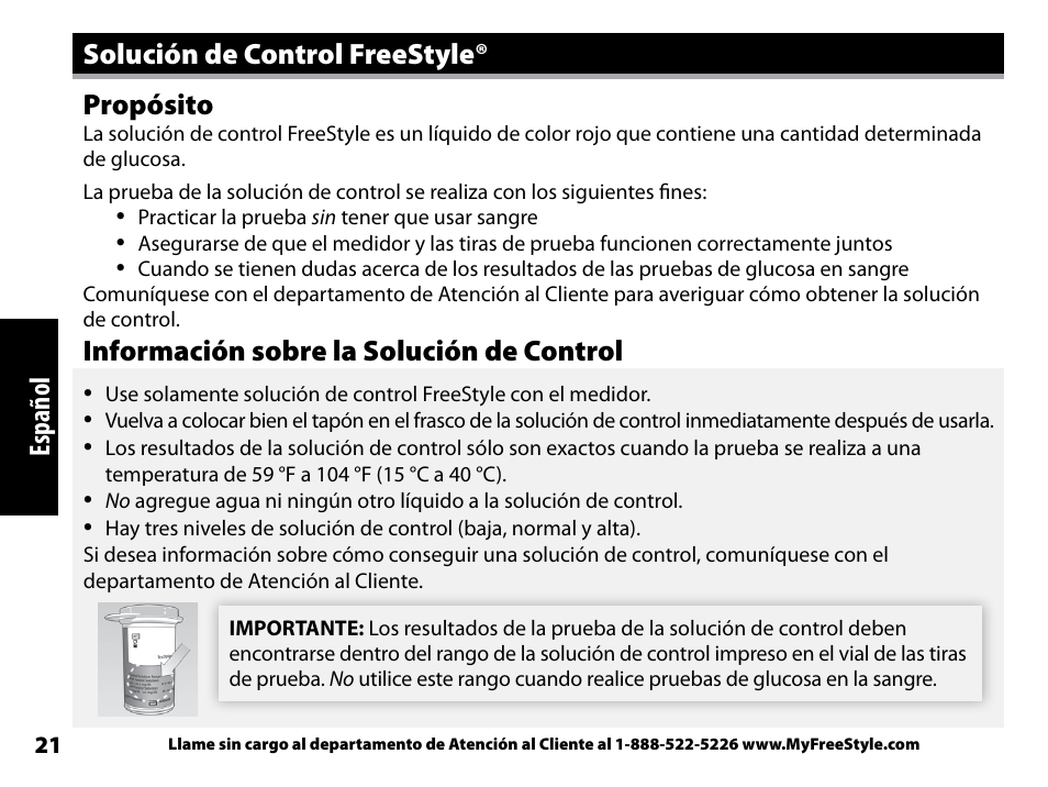 Solución de control freestyle, Propósito, Información sobre la solución de control | Abbott Freestyle Freedom Lite User Manual | Page 63 / 78