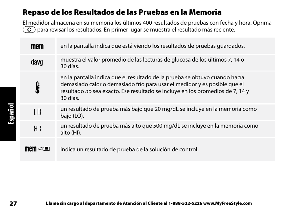 Español | Abbott Freestyle Freedom Lite User Manual | Page 69 / 78