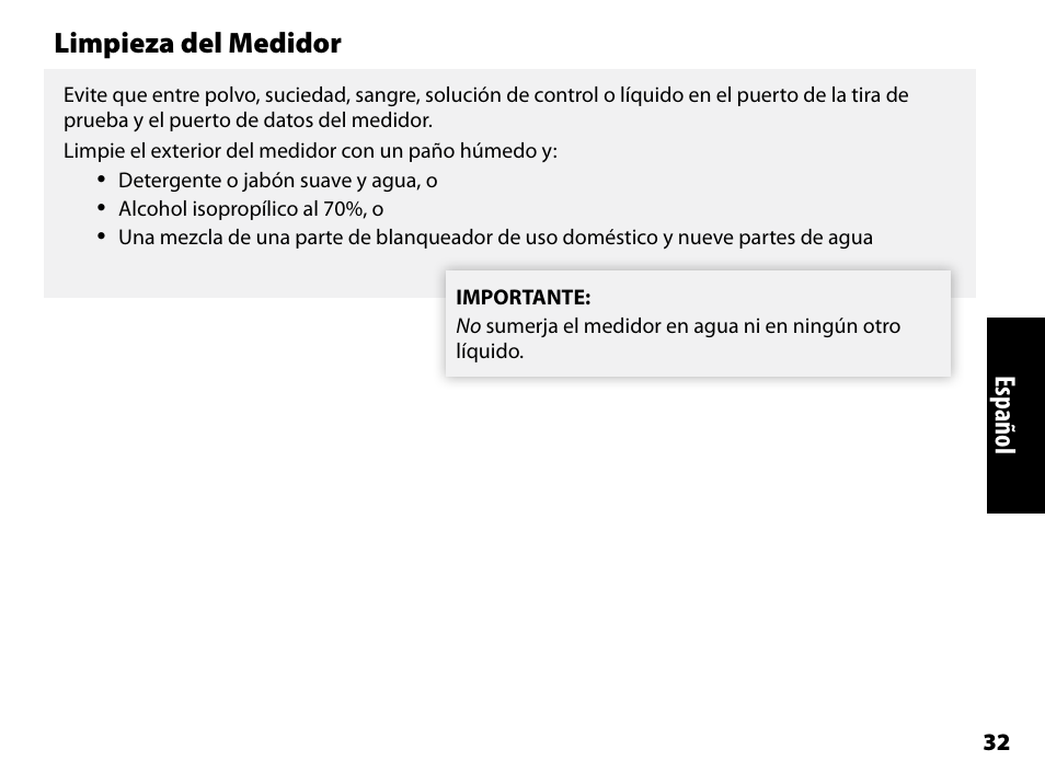 Limpieza del medidor | Abbott Freestyle Freedom Lite User Manual | Page 74 / 78
