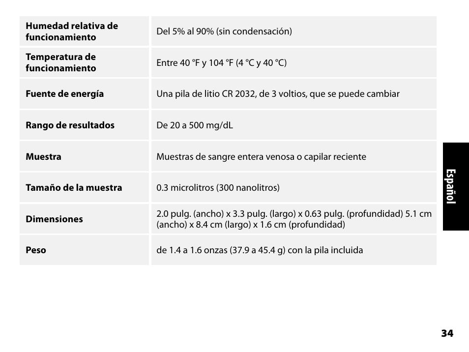 Español | Abbott Freestyle Freedom Lite User Manual | Page 76 / 78