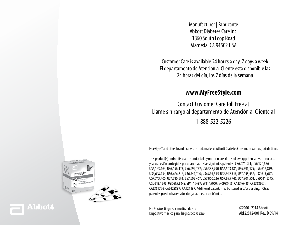 Abbott Freestyle Freedom Lite User Manual | Page 78 / 78