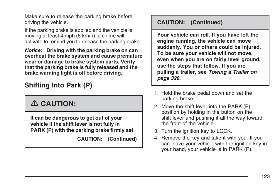 Shifting into park (p), Caution | Pontiac 2007 Torrent User Manual | Page 123 / 490