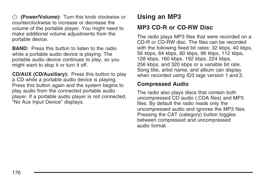 Using an mp3 | Pontiac 2007 Solstice User Manual | Page 176 / 396