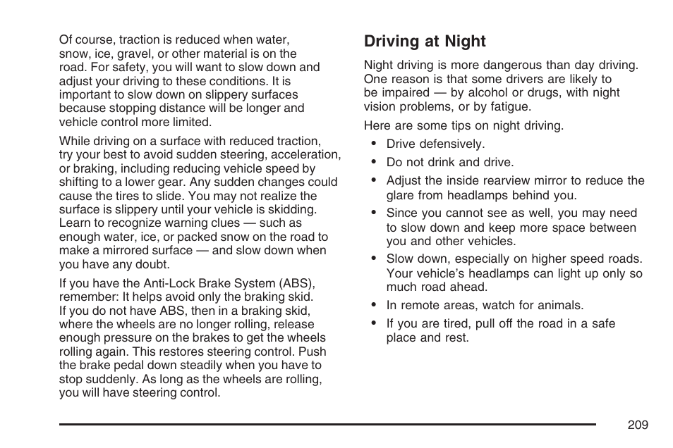 Driving at night | Pontiac 2007 Solstice User Manual | Page 209 / 396