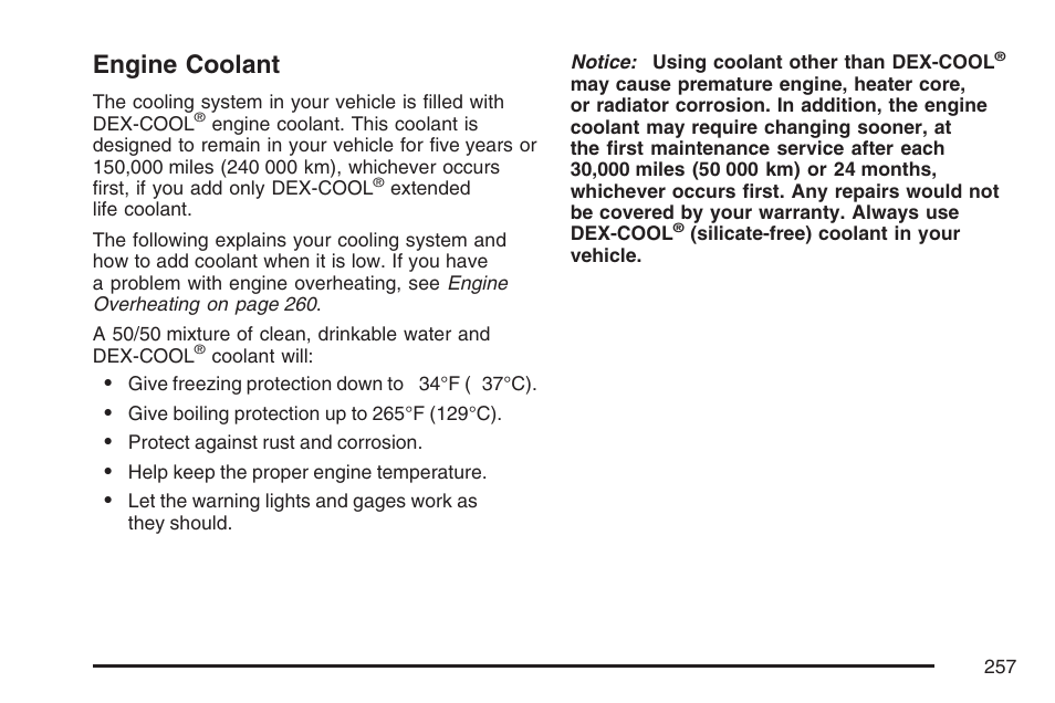 Engine coolant | Pontiac 2007 Solstice User Manual | Page 257 / 396