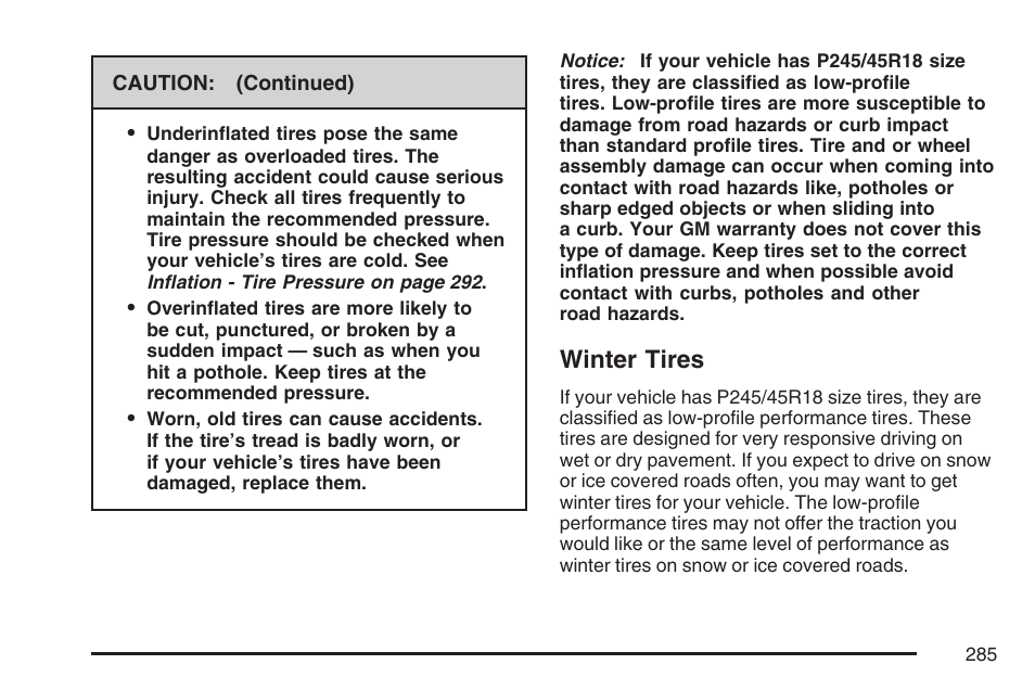 Winter tires | Pontiac 2007 Solstice User Manual | Page 285 / 396