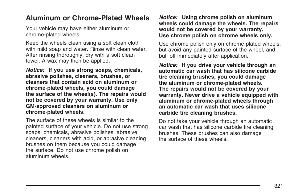 Aluminum or chrome-plated wheels | Pontiac 2007 Solstice User Manual | Page 321 / 396