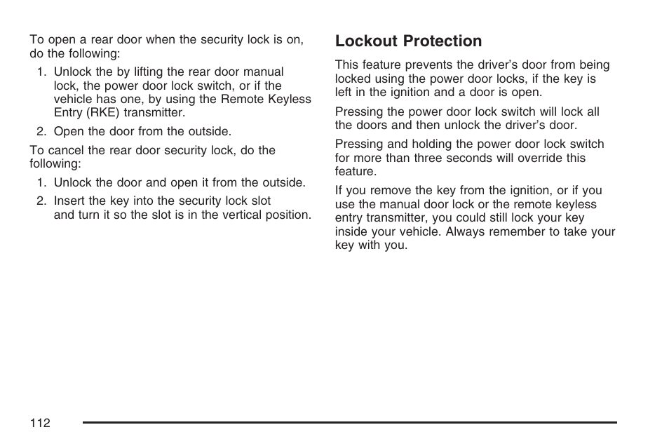 Lockout protection | Pontiac 2007 G6 User Manual | Page 112 / 486