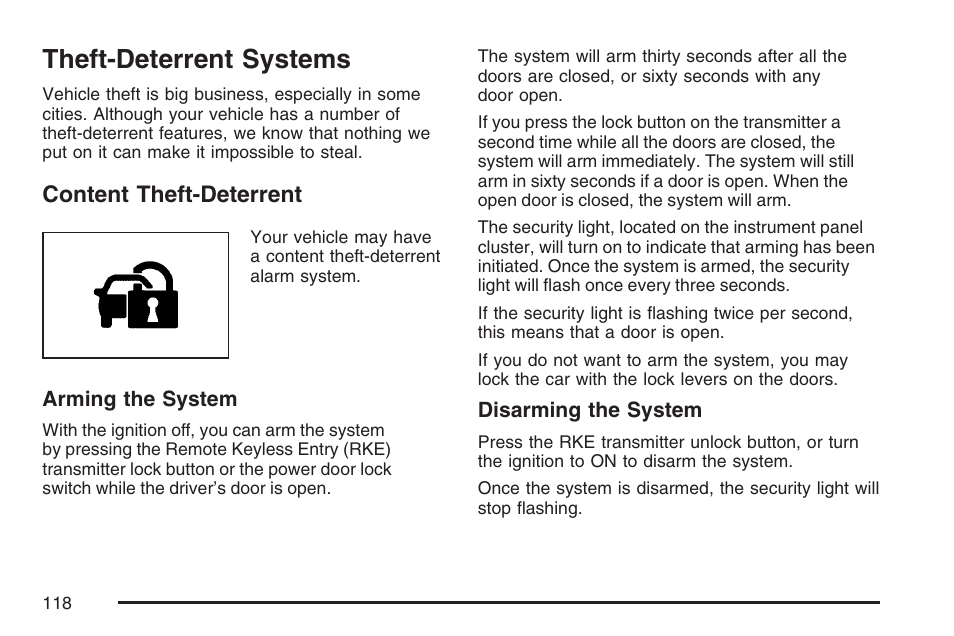 Theft-deterrent systems, Content theft-deterrent | Pontiac 2007 G6 User Manual | Page 118 / 486