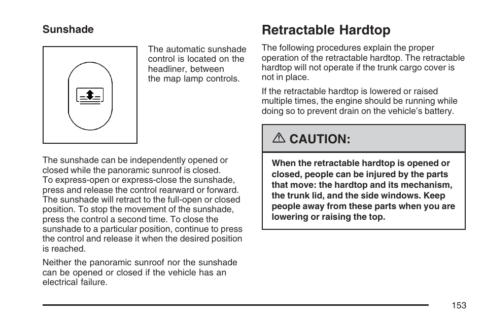 Retractable hardtop, Caution | Pontiac 2007 G6 User Manual | Page 153 / 486